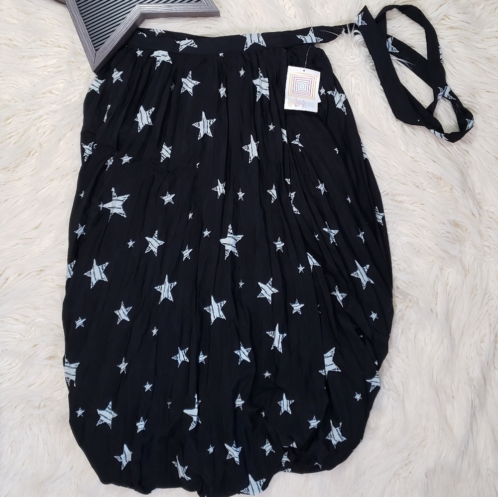 LuLaRoe Deanne Wrap Skirt Black with White Star Print